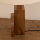 Pair of geometric handcrafted lamps in solid oak circa 1970.