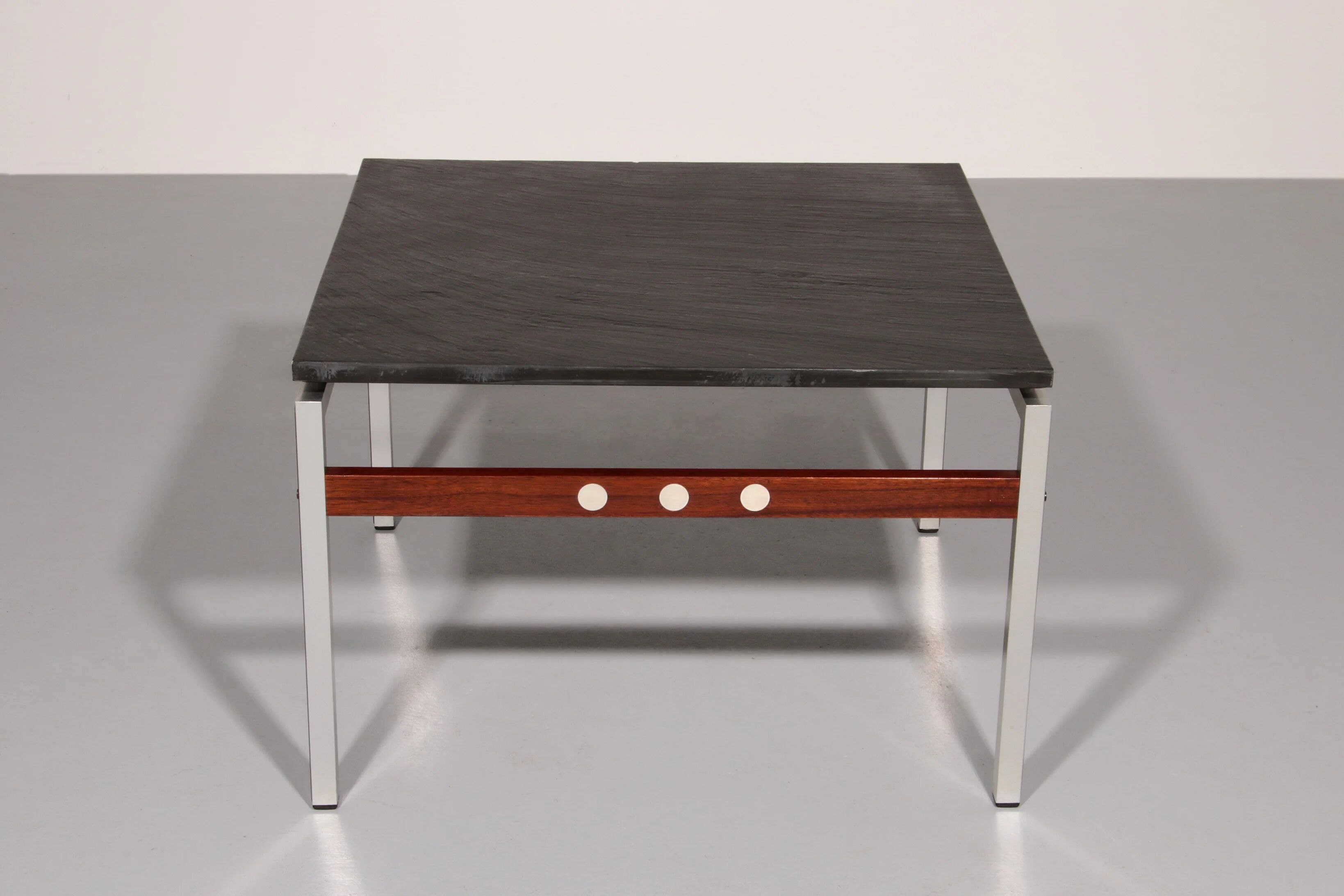 Table basse en ardoise, chrome et bois, 1970 Danemark