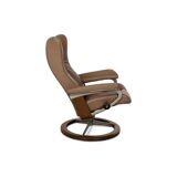 Brown Stressless Leather Wing Lounge Chair with Stool, Set of 2