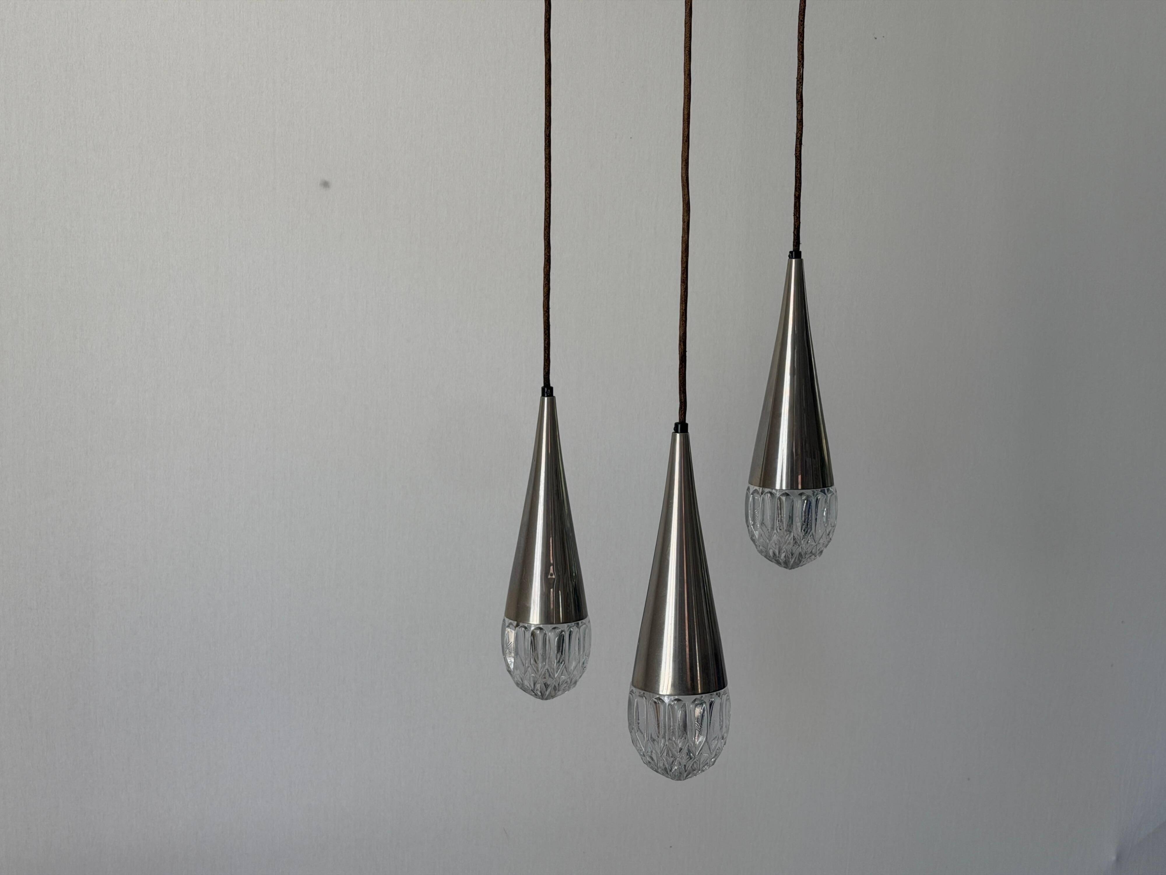 Suspended cascade lamp with 3 glass crystal shades and chrome, 1960s, Germany
