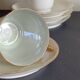 5 antique porcelain espresso cups in aqua green and gold trim
