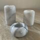 Trio of vintage white marble candle holders