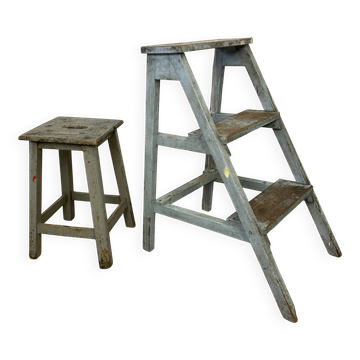 Stool and workshop step ladder set