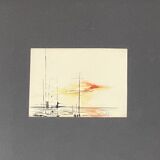 Painting: abstract watercolor - sunset facing the port