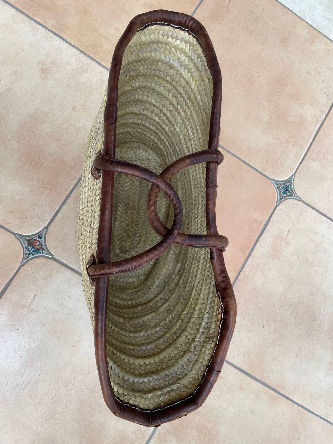 Straw and leather basket