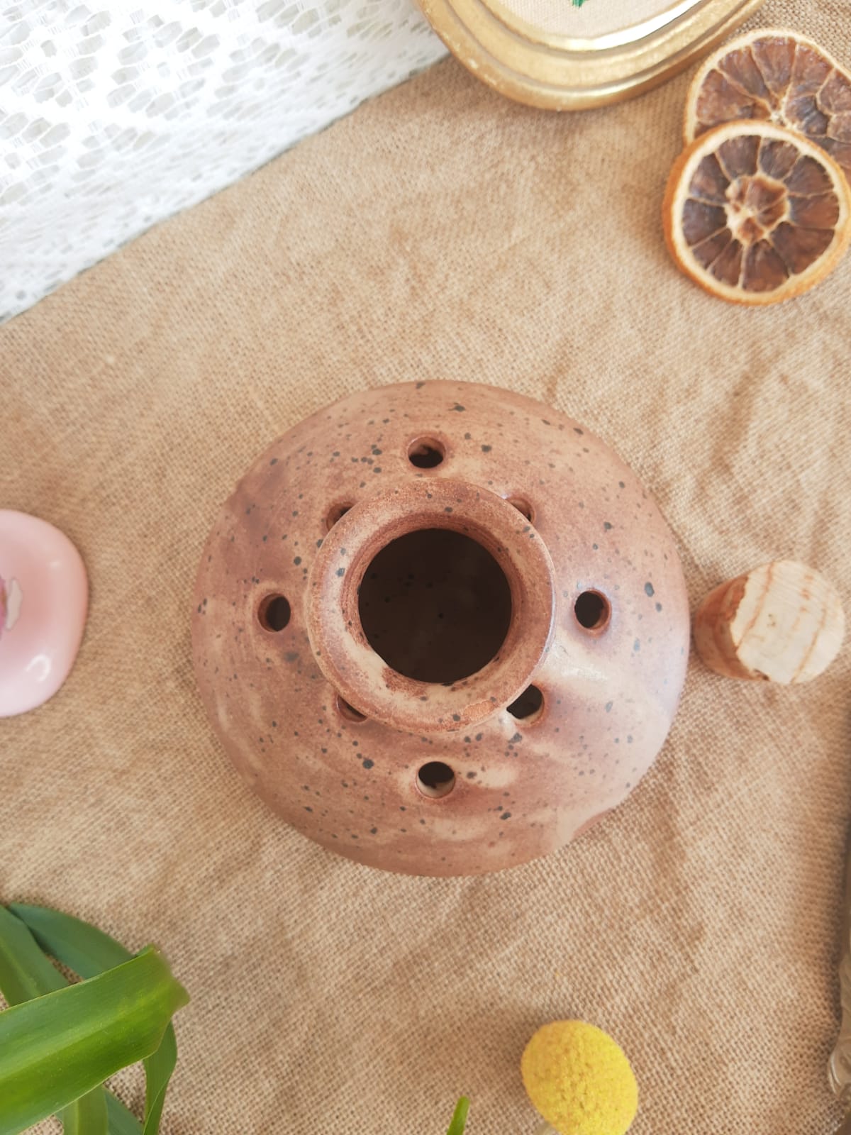 Vase pique flowers Vallauris in vintage sandstone