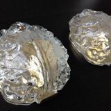 Pair of ice glass and brass wall lights by Limburg / vintage 60s-70s