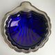Empty-pocket / butter bowl shell in silver metal and blue glass 60s