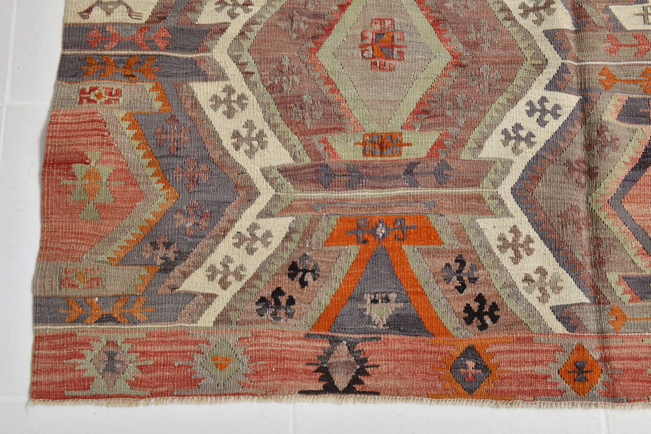 153x412Cm Soft Handmade Wool Vintage Kilim Rug,