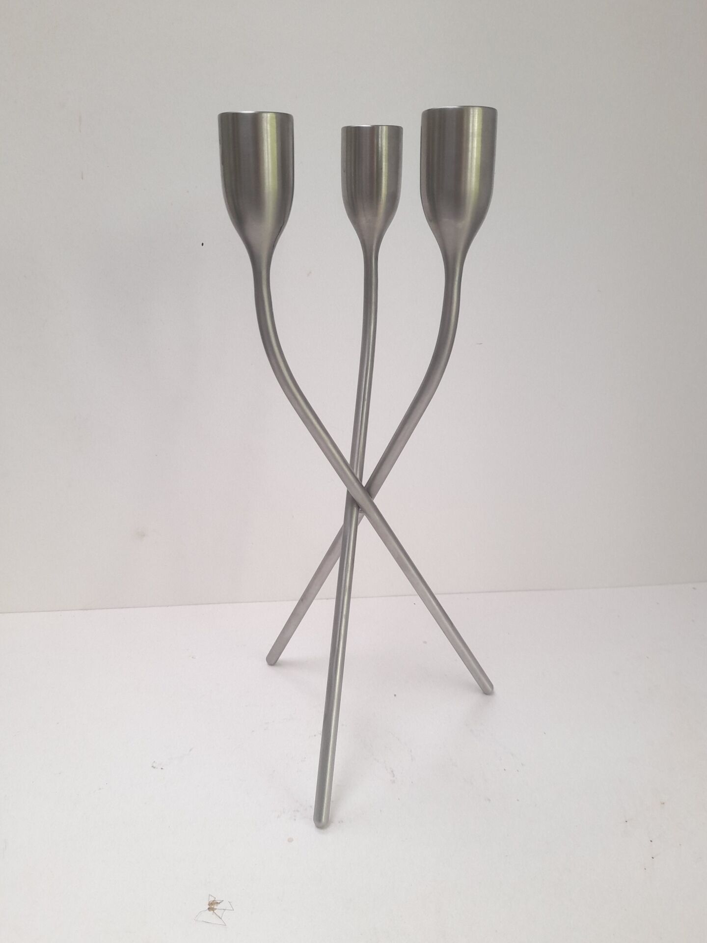 Large tripod candlestick in brushed aluminium