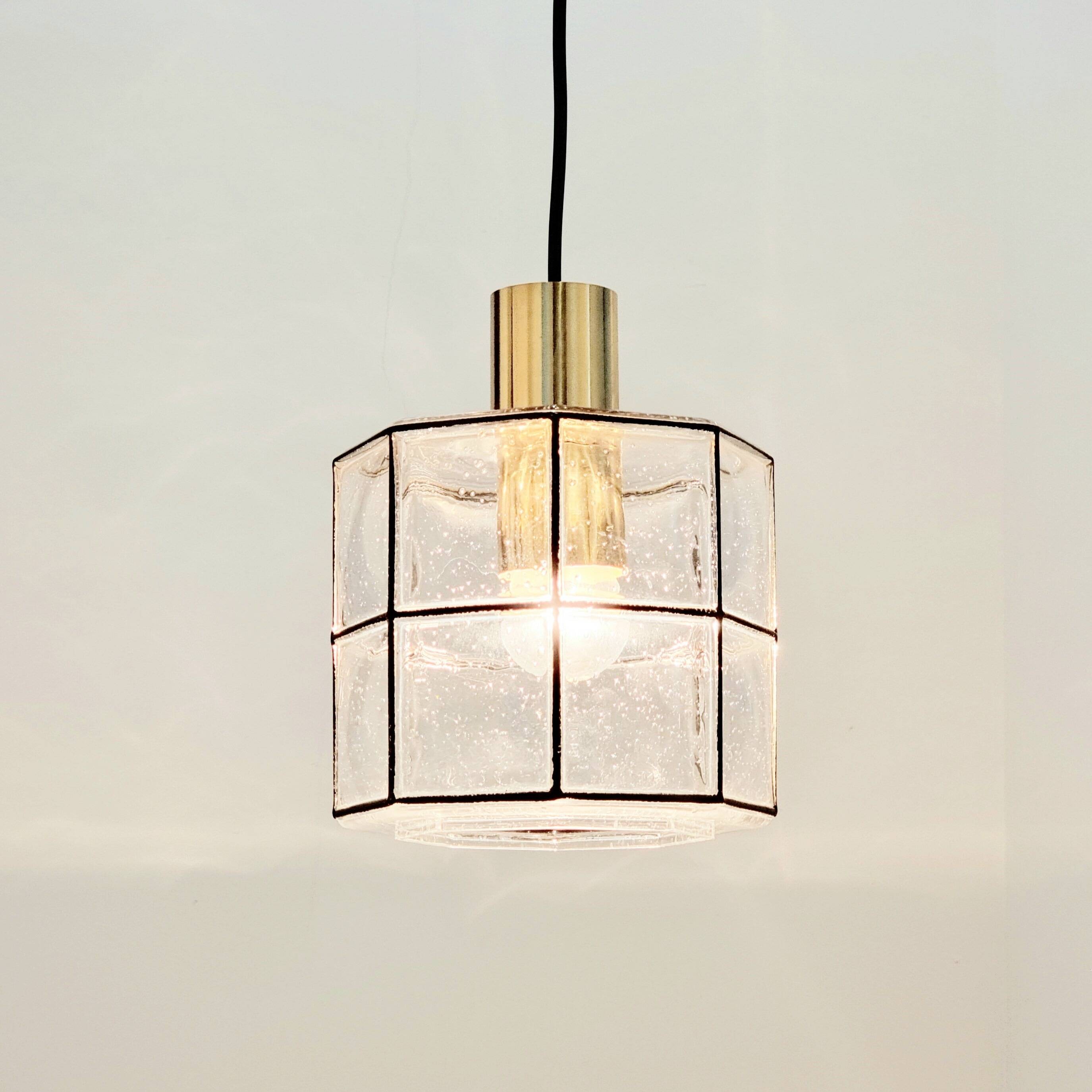 Mid Century Glass & Brass Ceiling Light From Limburg, Germany, 1960s