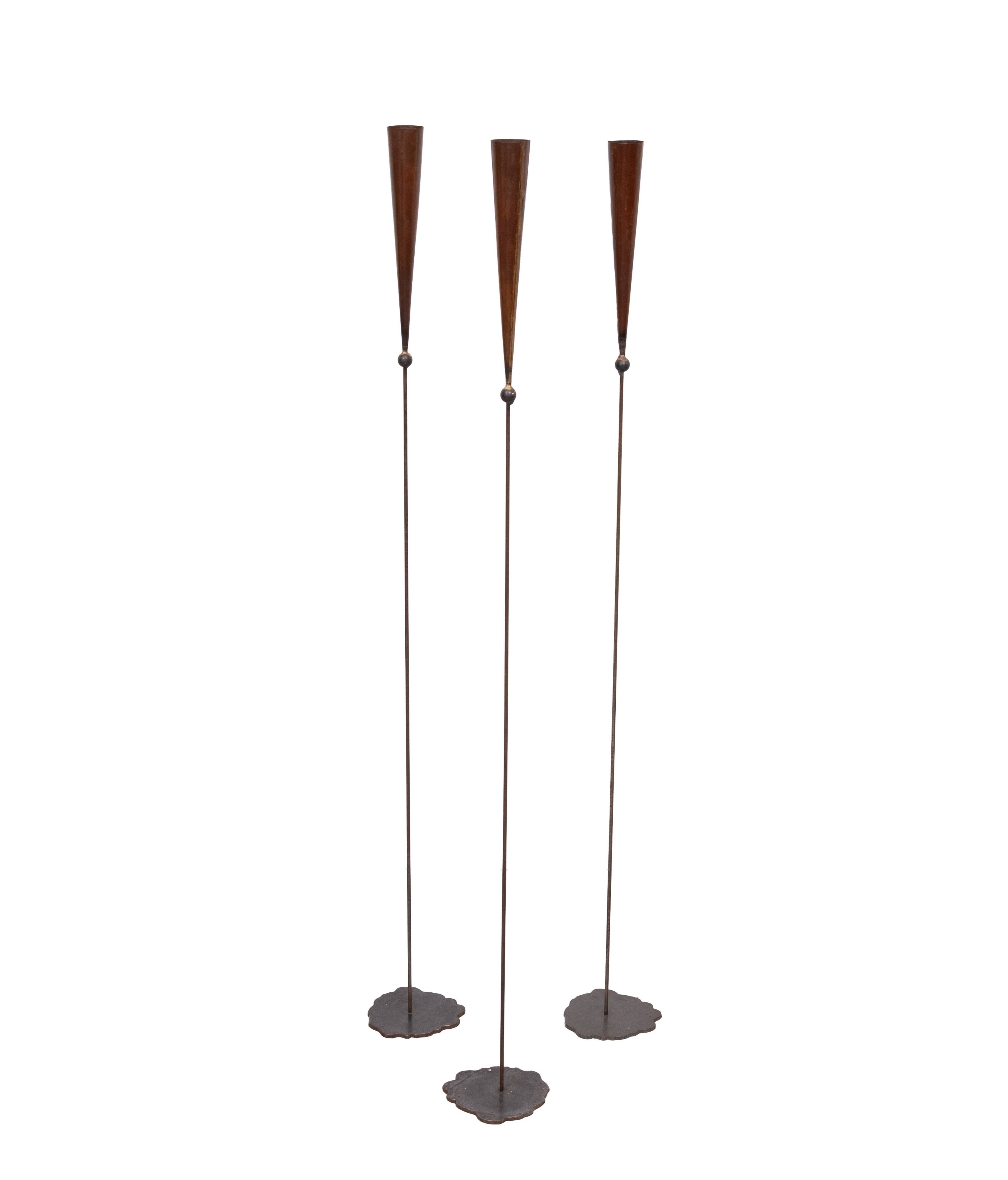 Pieter Spruyt handmade Brass 3 Brutalist Torchères
