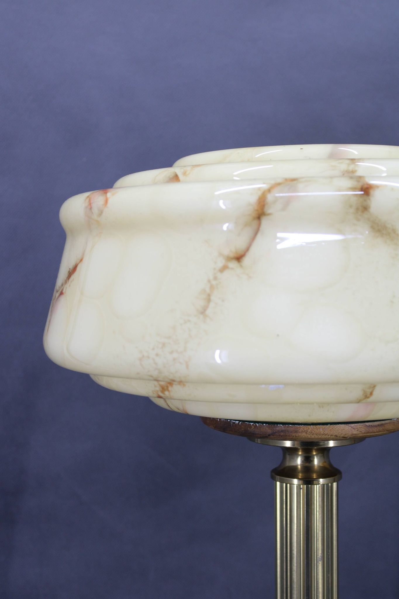 1940s Pair of Italian Restored Brass Table Lamps with Glass Shades