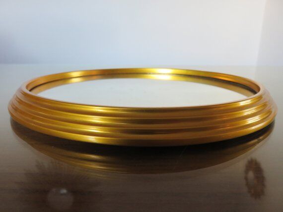 50 60 years gold metal round mirror tray
