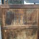 Vintage oak compass foot cabinet with 2 sliding doors painted red and blue