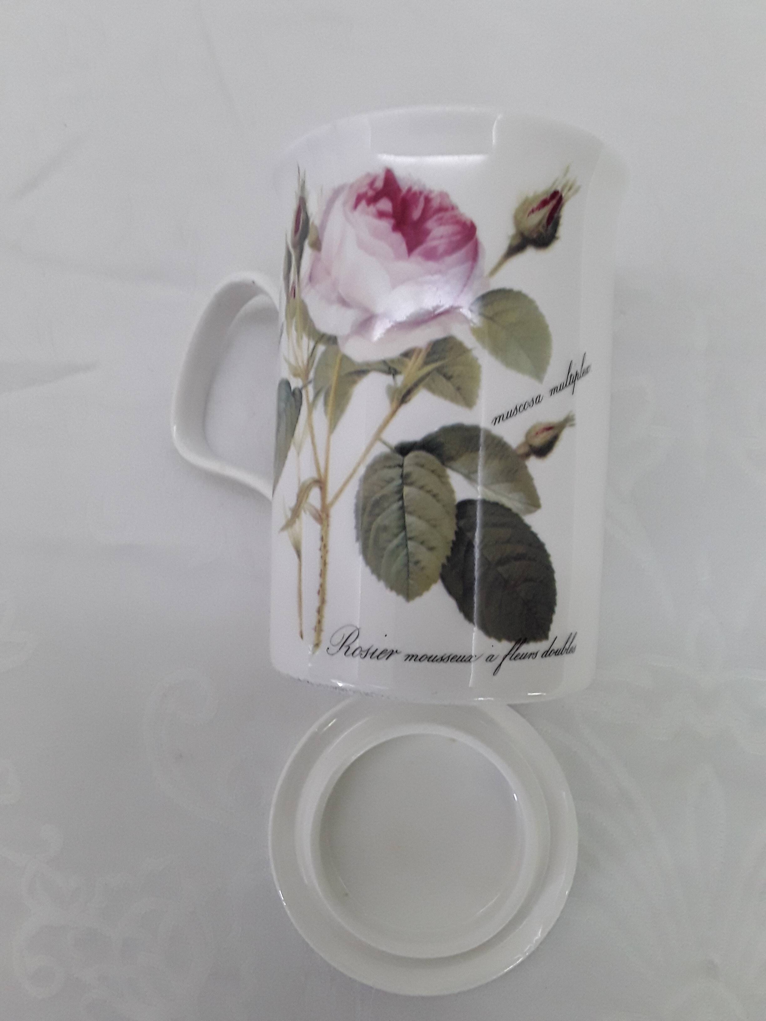 Mug, rose bush decor cup with lid and tea infuser