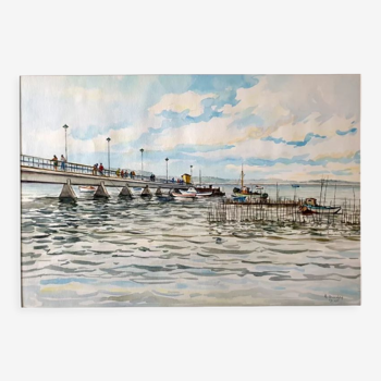 Aquarelle sur papier "Cap Ferret (Gironde)" Signée en bas à droite et daté, André Duculty (1912-1990)