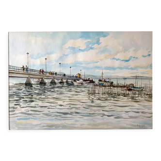 Aquarelle sur papier "Cap Ferret (Gironde)" Signée en bas à droite et daté, André Duculty (1912-1990)