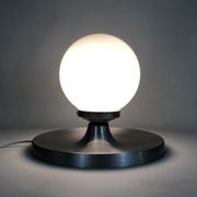 Brushed metal bedside lamp and white opaline globe, year 70