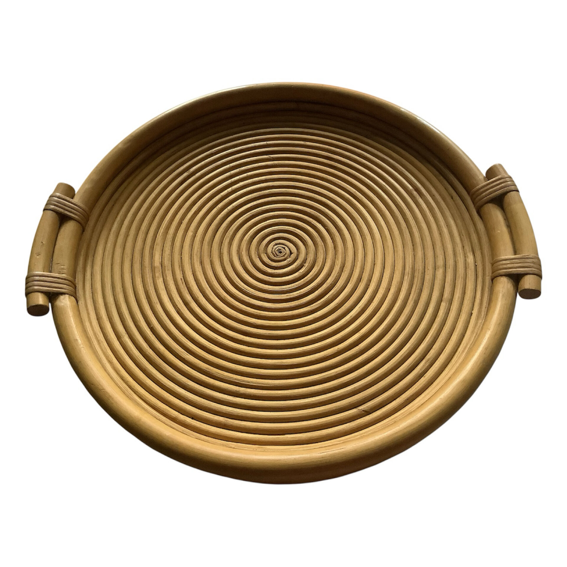 Spiral rattan vintage plateau – Large model 41 cm