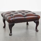 Dark Brown Chesterfield Ottoman Made of Cowhide Leather