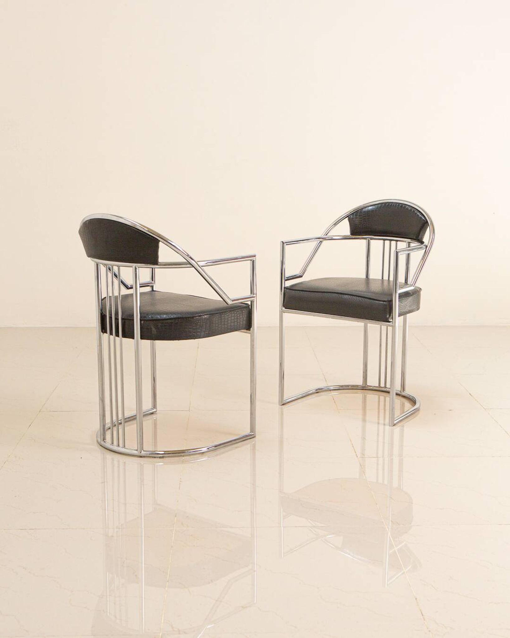 4 chaises italiennes en cuir imitation crocodile 80's