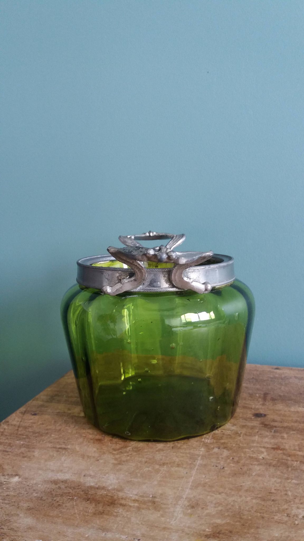 Napoleon III Art Nouveau glass and silver-plated biscuit jar