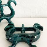 Duo of double green ceramic candle holders