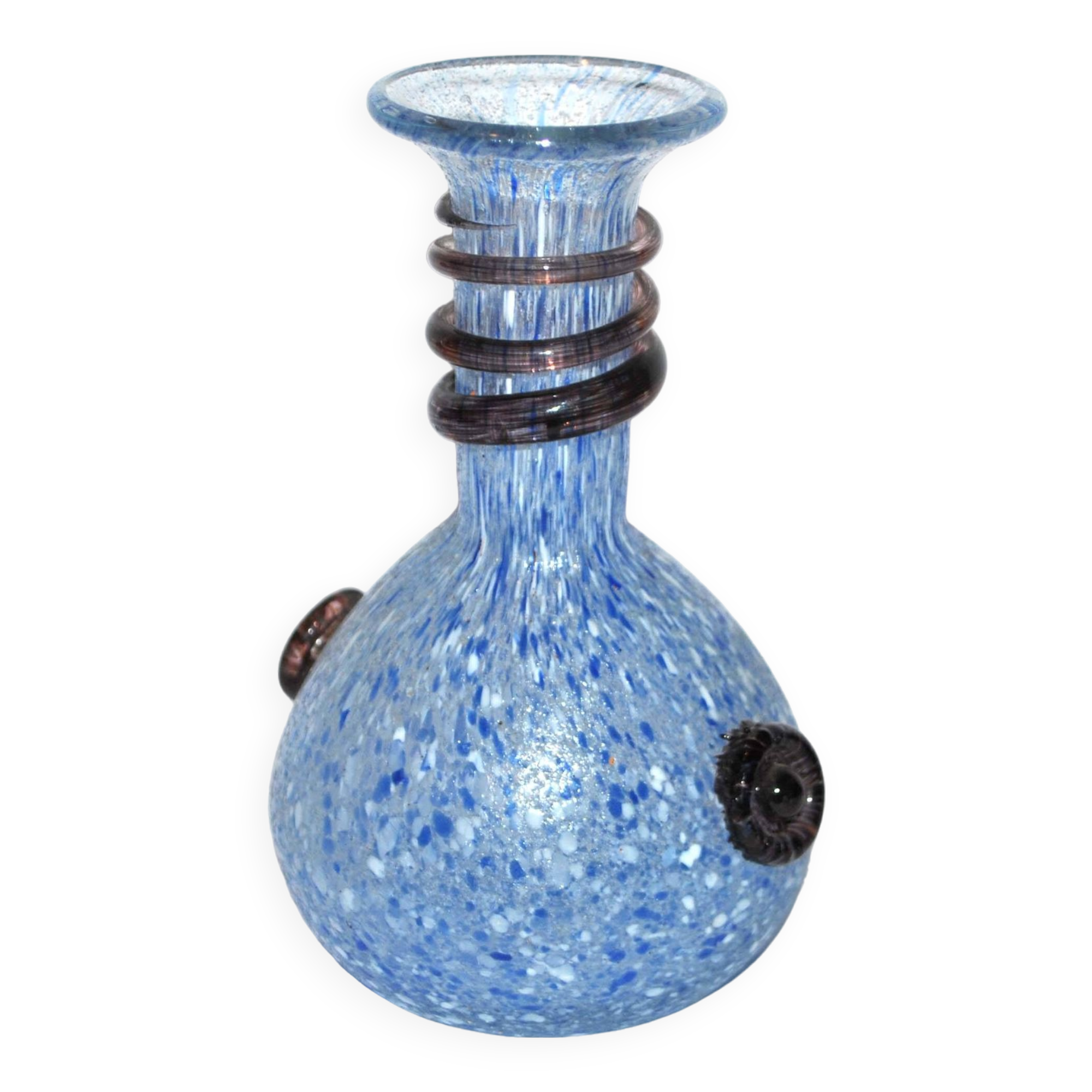 Vintage vase in blown glass and blue and purple glass paste - Murano Glass Bottle? Italy