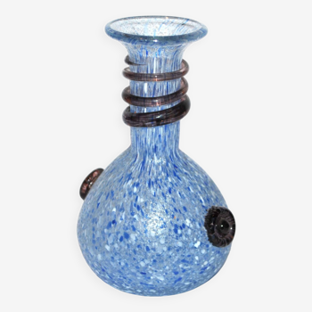 Vase vintage en verre soufflé et pâte de verre bleu et violet, Italie