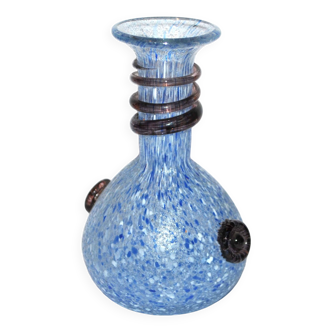 Vase vintage en verre soufflé et pâte de verre bleu et violet, Italie