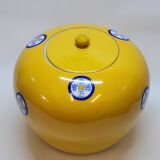 Pot couvert chinois vintage jaune et tampons bleus original pop