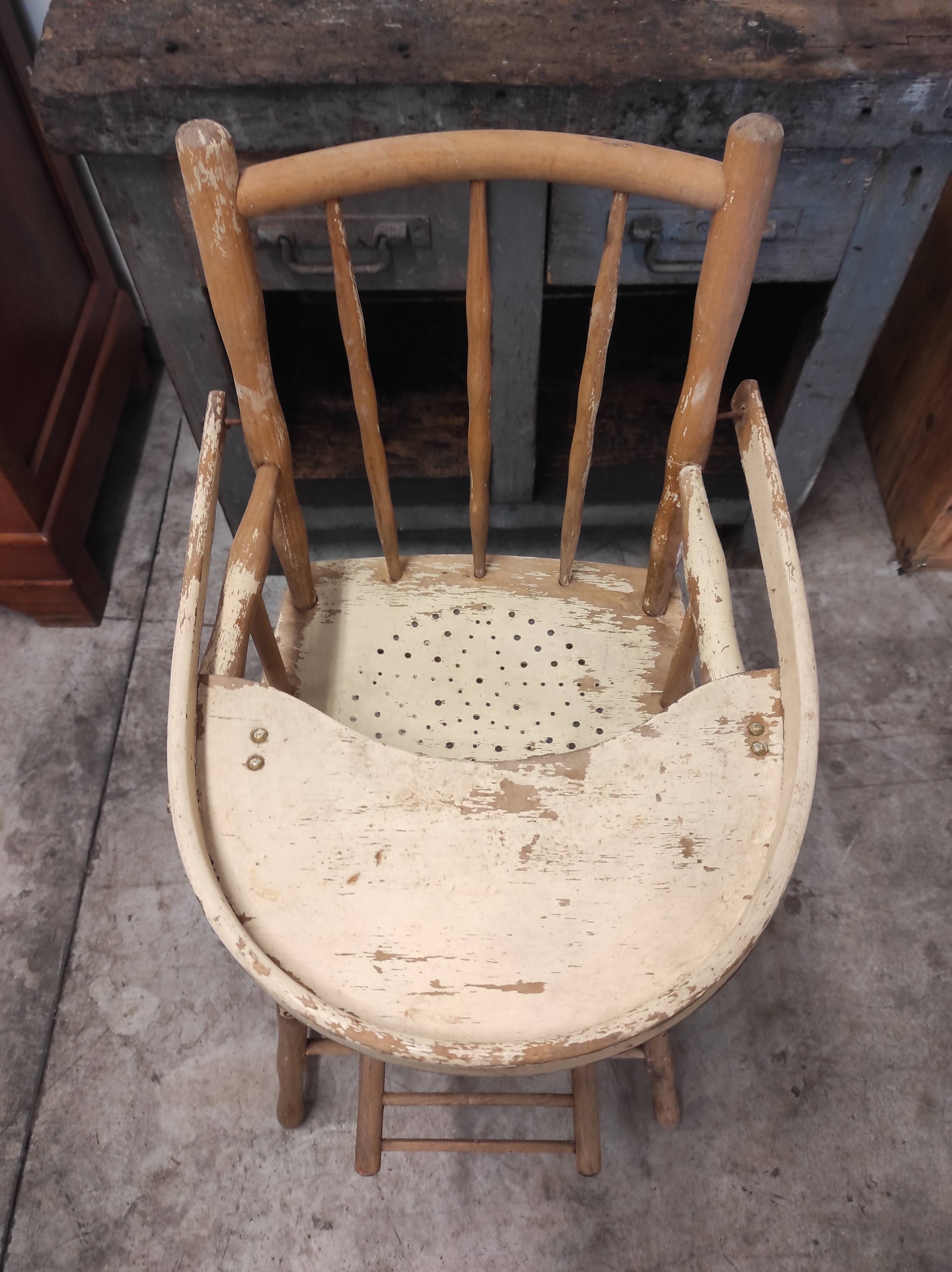 High chair retro baby old wood beech modular patinated white cream art deco dlg Baumann