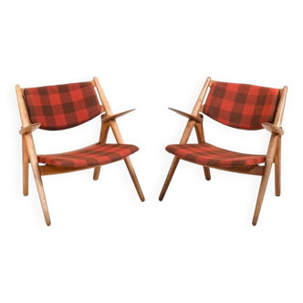 Early Pair CH-28 Oak Easychairs by Hans J. Wegner