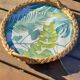 Vintage rattan tray, 2 handles, and glass top