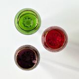 Set of 3 colored wine glasses - Ruby, red, green, gold and twisted foot
