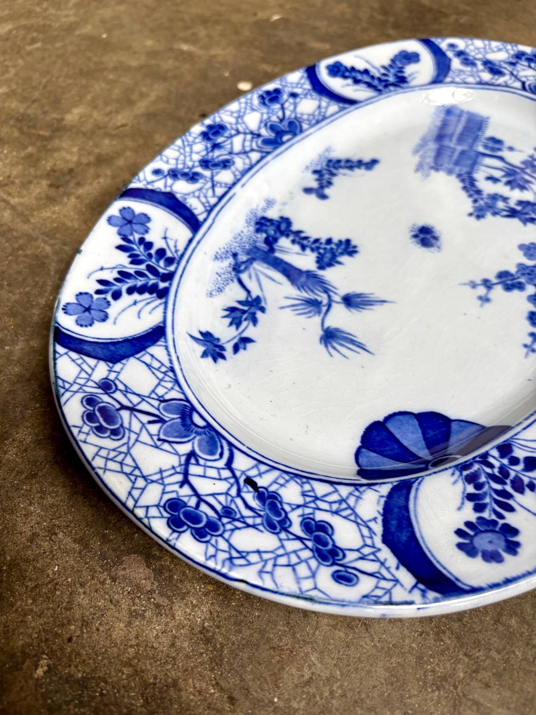 Large oval dish Creil & Montereau in blue ironstone, "Japan" service