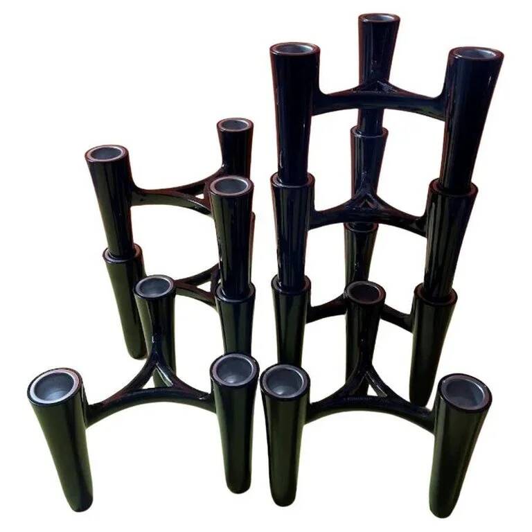 Set of 7 black candle holders designed by Koziol Hommage 2005 Germany