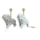 Paire de Lampes Sculpturales en Céramique Blanche , Éléphants, Italie, 1970