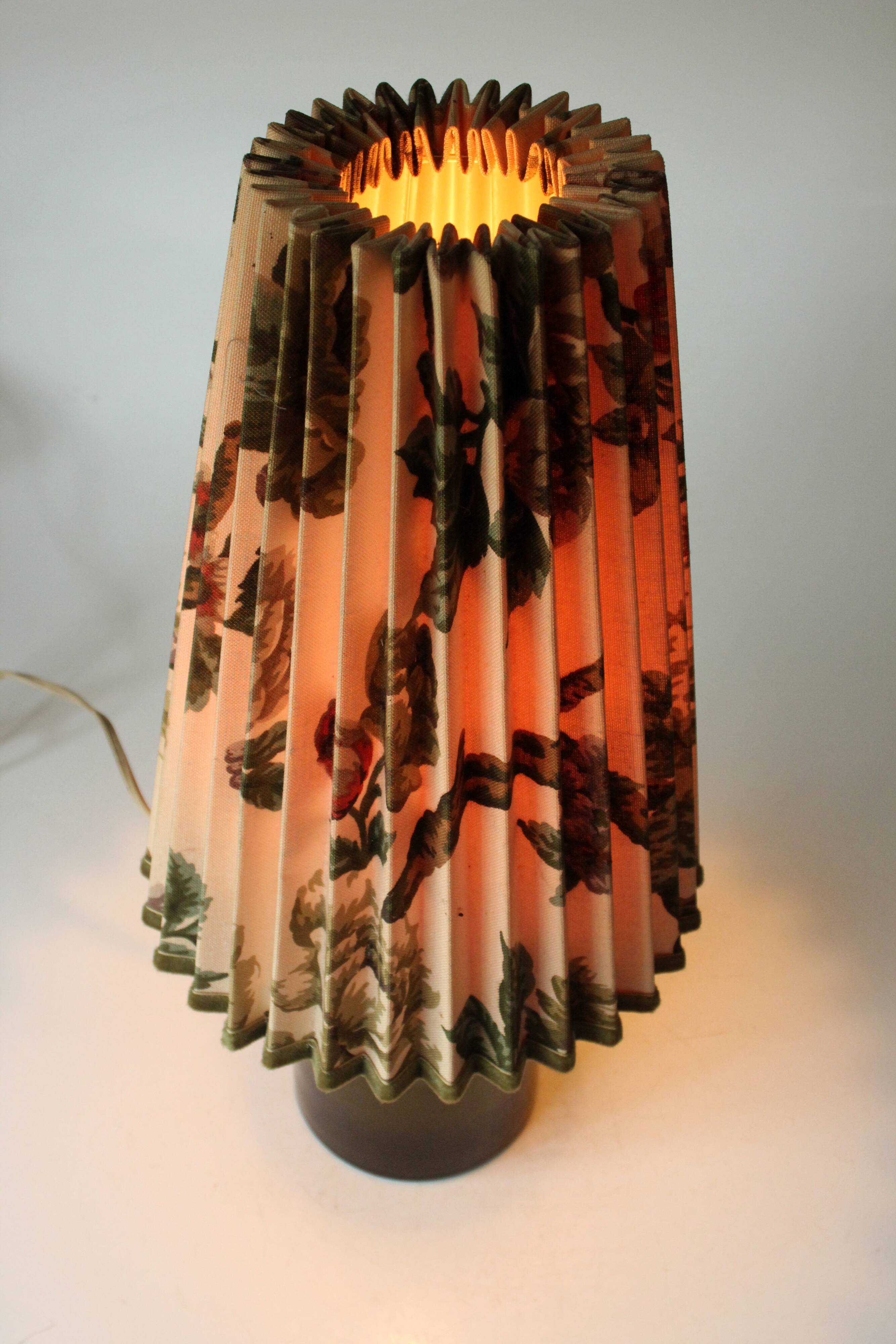 Rockabilly glass footed table lamp with a fabric lampshade, comes direct from the 1950s