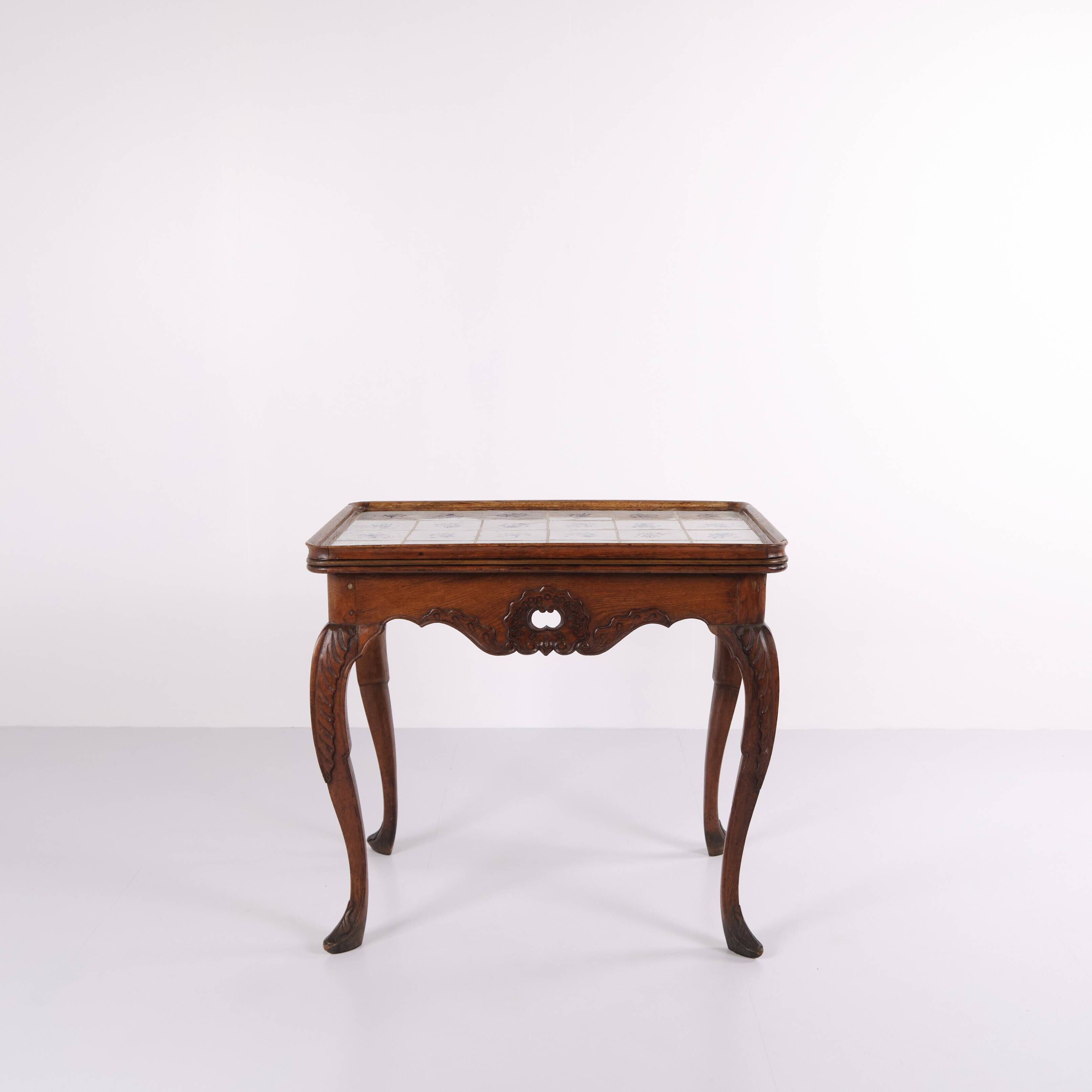Antique tile table - Patinated oak - Rococo style - Dutch tiles - 1780