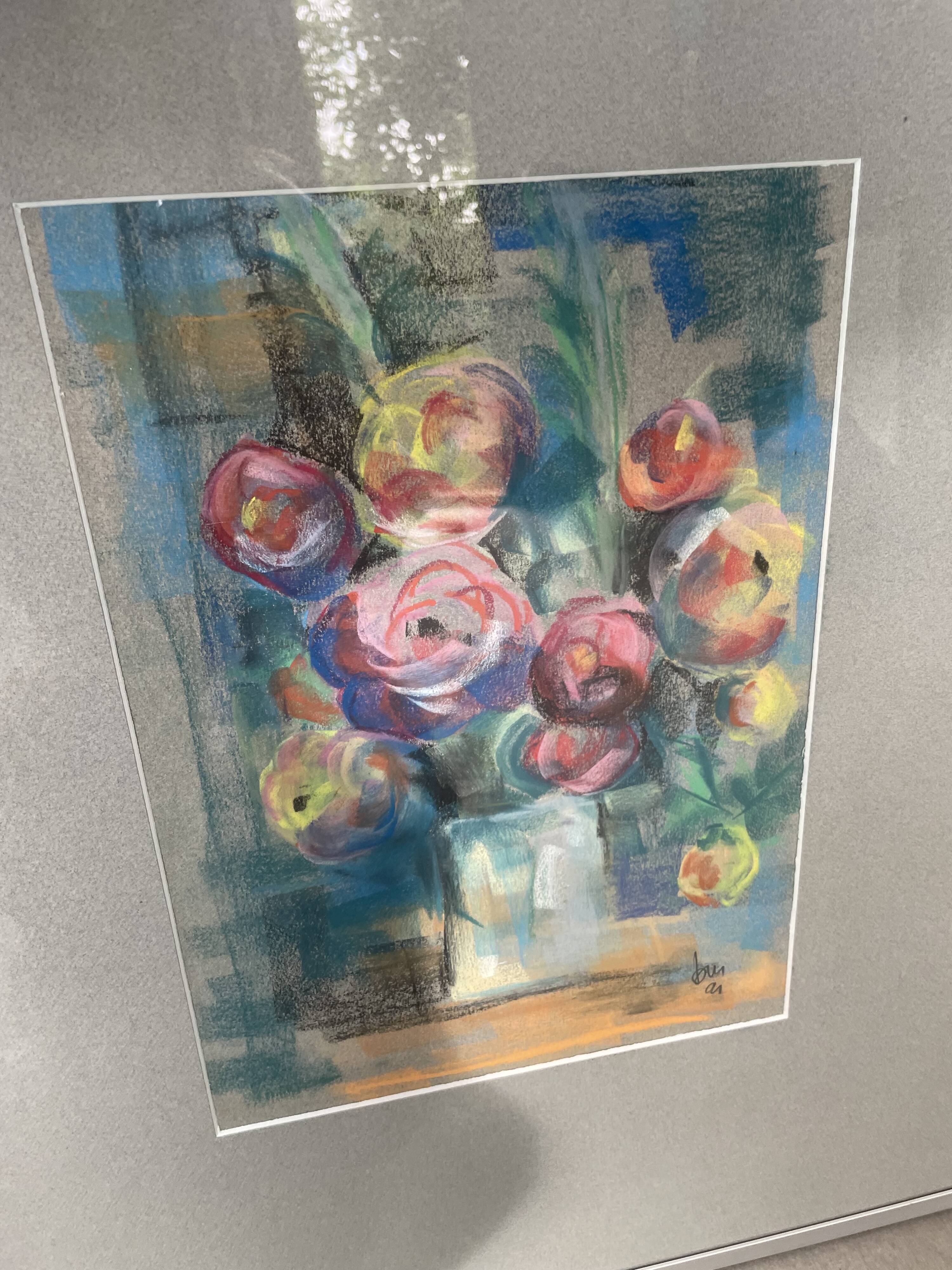 Oil chalk drawing flowers