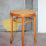 Vintage wooden and cane stool, stool made in Romania, wooden stool