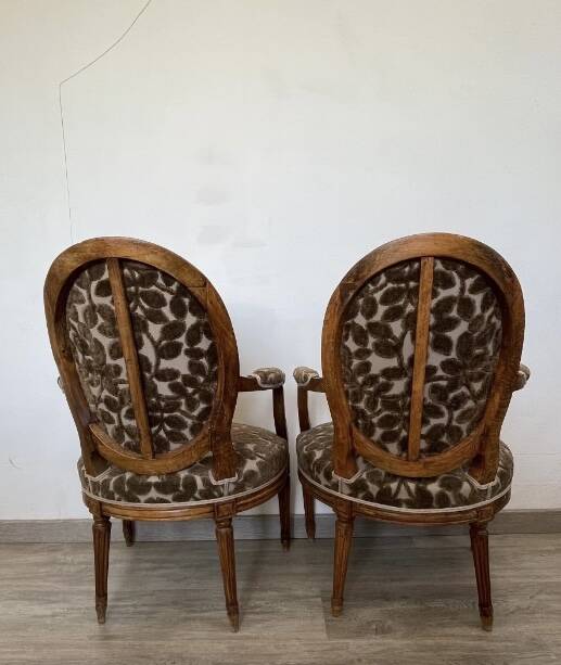 Pair of Louis XVI period medallion armchairs