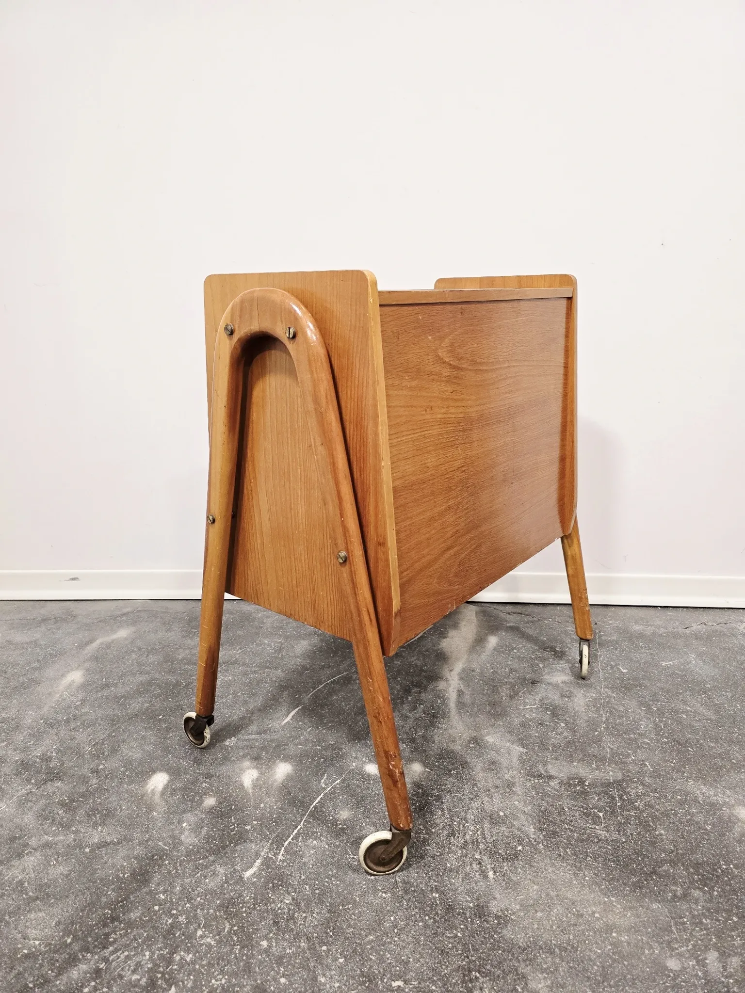 Rare 1970s Danish-Style Wooden Cabinet on Wheels | Vintage Nightstand,