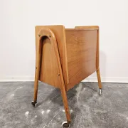 Rare 1970s Danish-Style Wooden Cabinet on Wheels | Vintage Nightstand,