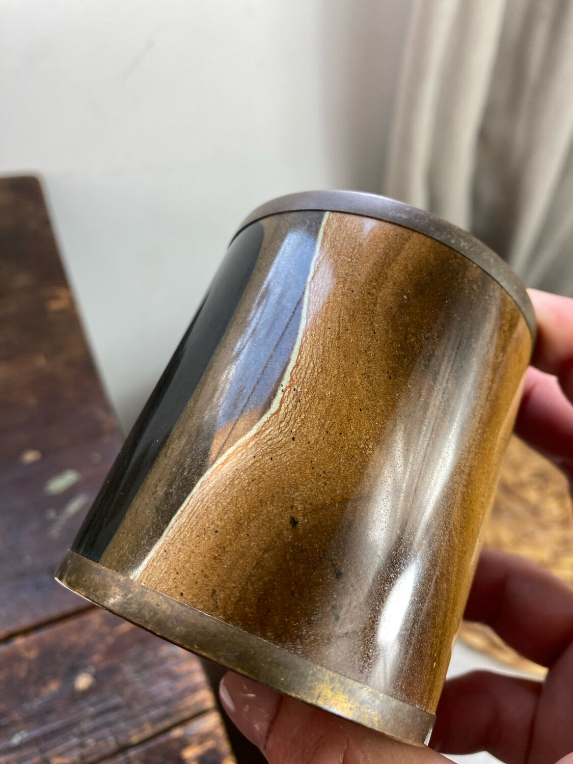 Damascus brass candlestick by Dal Furlo