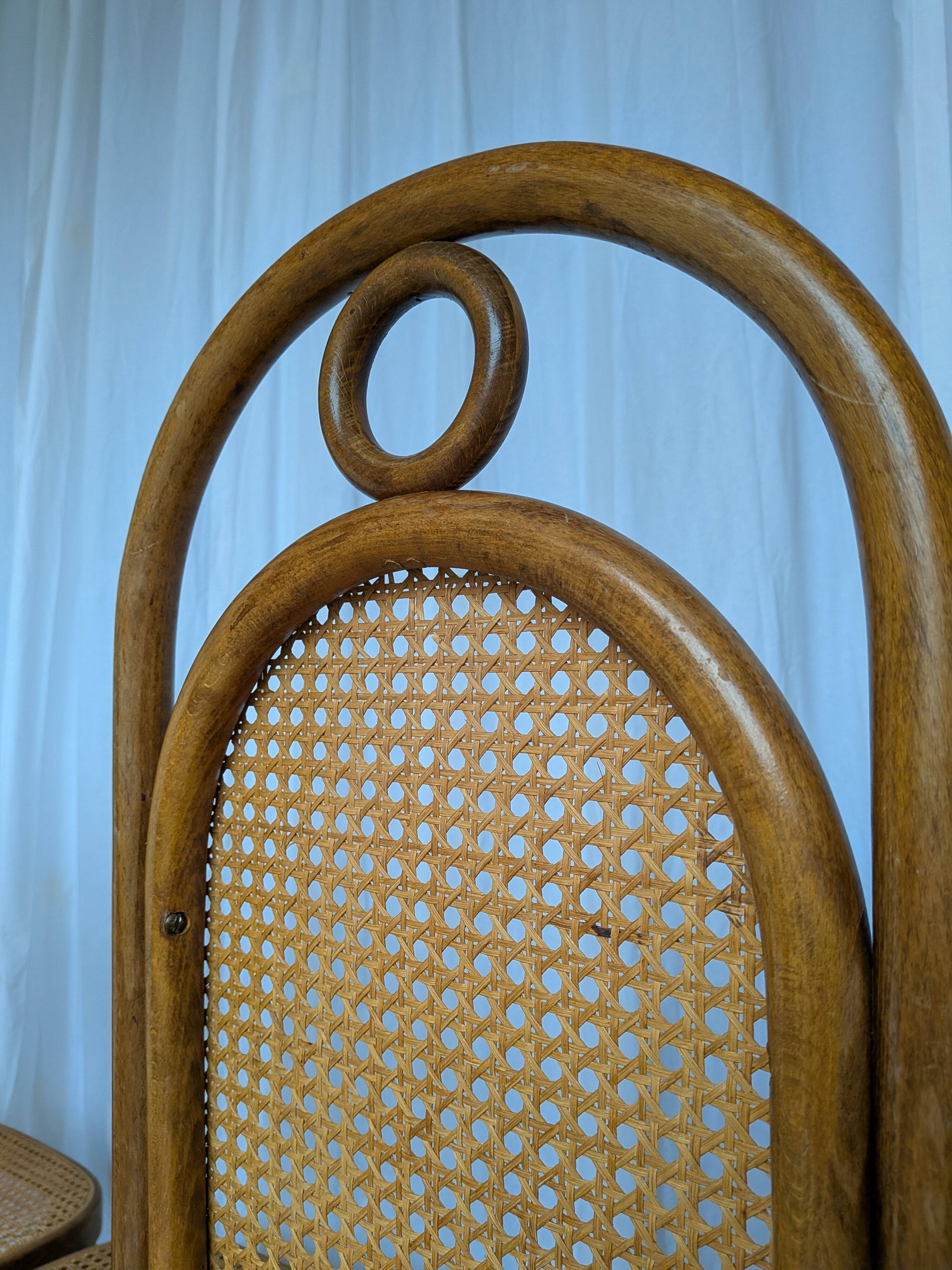 Set of 6 Vintage Bentwood Cane Dining Chair, Thonet Style, 1970s Yugoslavia