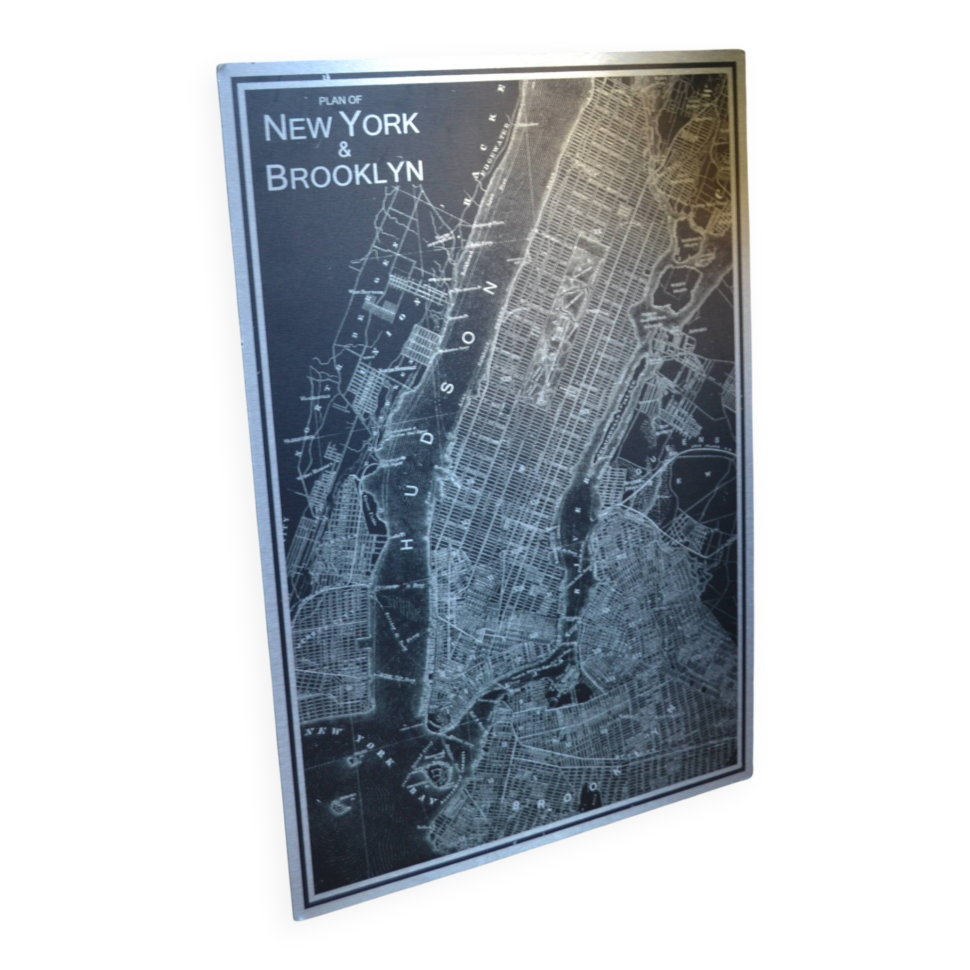 Map of New York & Brooklyn, silkscreen print on metal plate, 70 x 49 cm