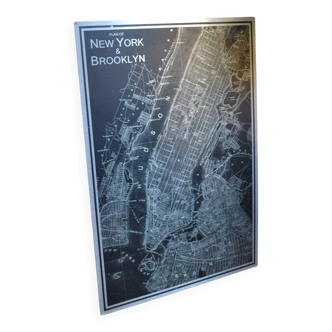 Map of New York & Brooklyn, silkscreen print on metal plate, 70 x 49 cm